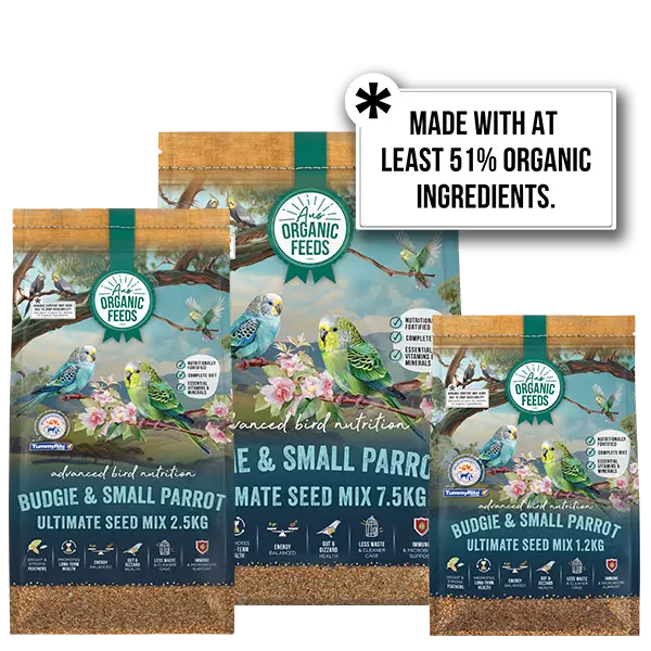AOF Budgie Seed Mix has 51% Organic Ingredients