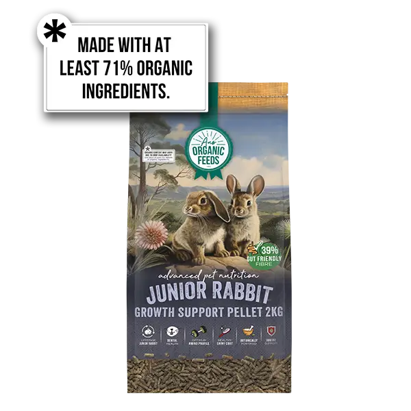 AOF Feed for Growing Rabbits is made with 71% organic ingredients
